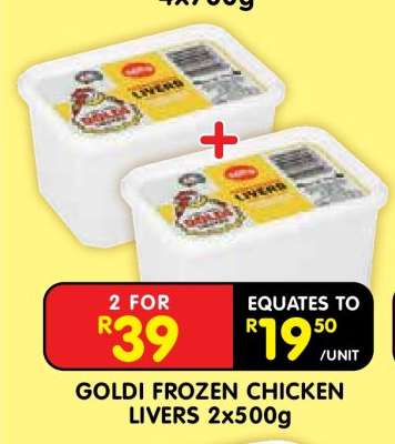 GOLDI FROZEN CHICKEN LIVERS 2x500g