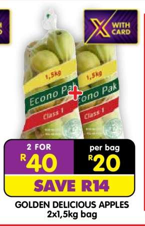 GOLDEN DELICIOUS APPLES 2x1,5kg bag