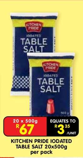 KITCHEN PRIDE IODATED TABLE SALT 20x500g