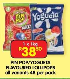 PIN POP/YOGUETA FLAVOURED LOLLIPOPS