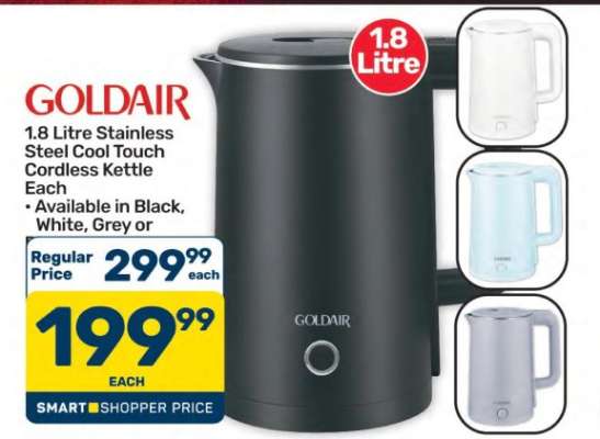 Goldair 1.8 Litre Stainless Steel Cool Touch Cordless Kettle