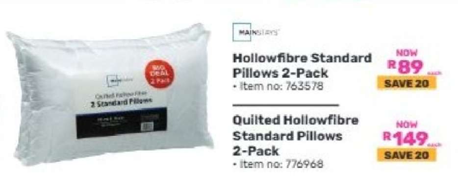Hollowfibre Standard Pillows 2-Pack