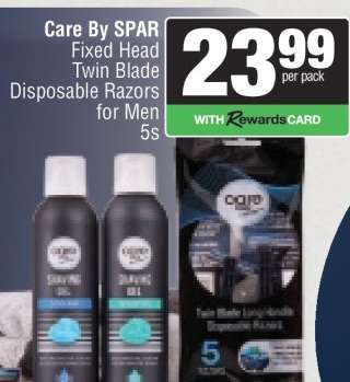 Care By SPAR Fixed Head Twin Blade Disposable Razors for Men 5s