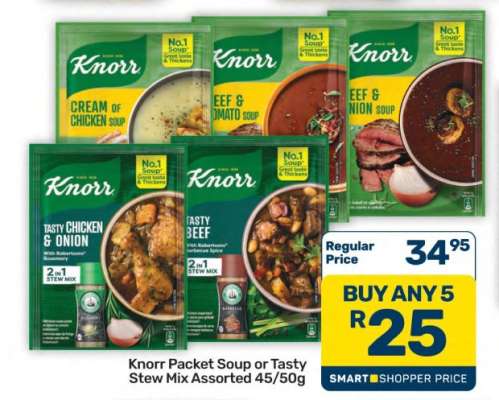 Knorr Packet Soup or Tasty Stew Mix Assorted 45/50g