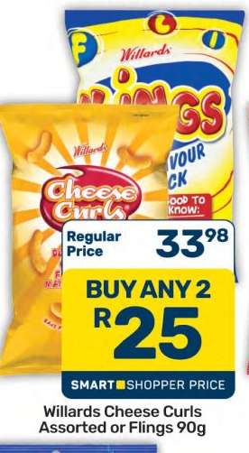 Willards Cheese Curls Assorted or Flings 90g