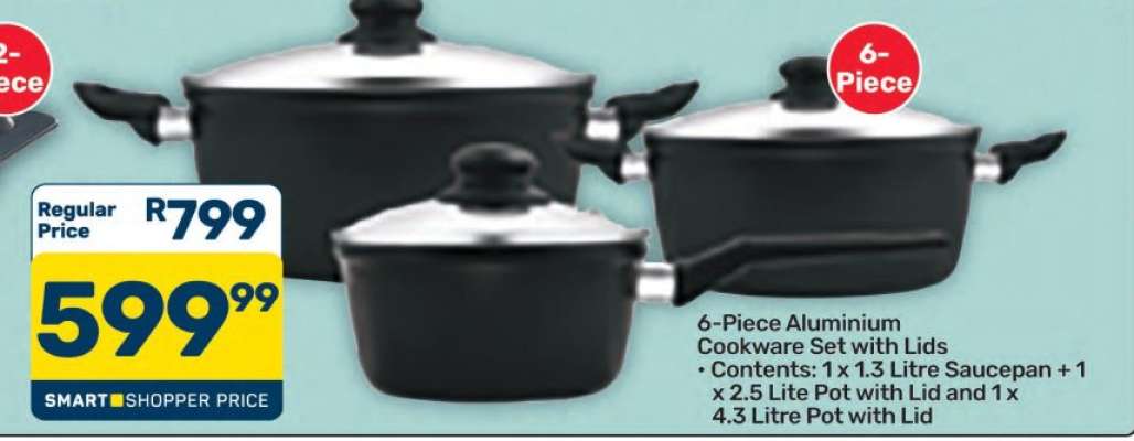 6-Piece Aluminium Cookware Set with Lids