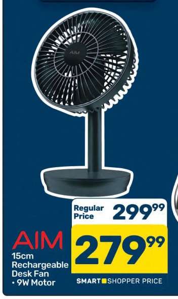 AIM 15cm Rechargeable Desk Fan
