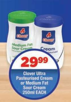 Clover Ultra Pasteurised Cream or Medium Fat Sour Cream