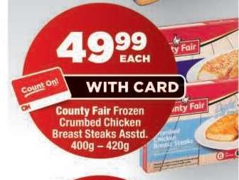 County Fair Frozen Crumbed Chicken Breast Steaks Assorted