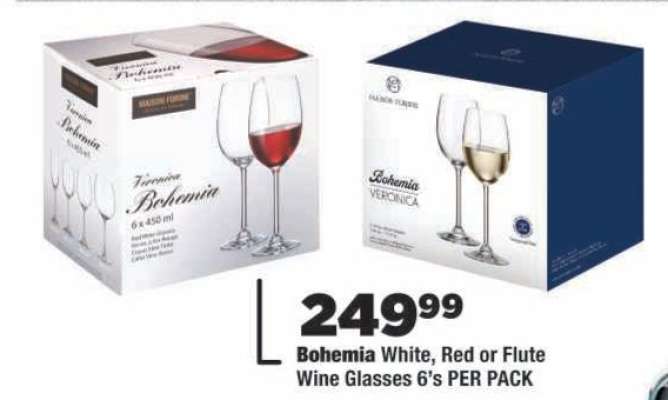 Bohemia White, Red or Flute Wine Glasses