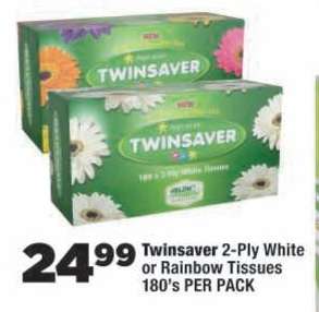 Twinsaver 2-Ply White or Rainbow Tissues
