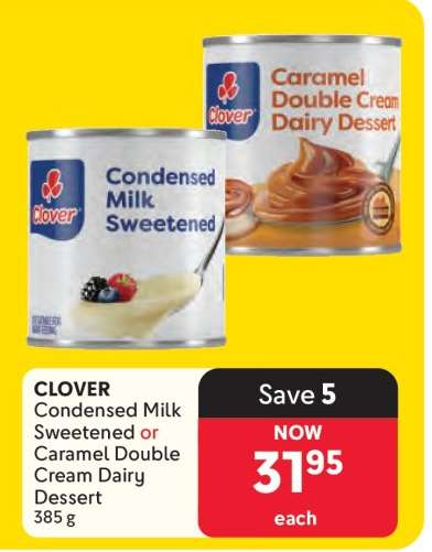 CLOVER Condensed Milk Sweetened or Caramel Double Cream Dairy Dessert