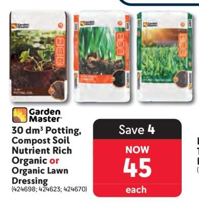 Garden Master 30 dm³ Potting, Compost Soil Nutrient Rich Organic or Organic Lawn Dressing
