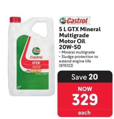 Castrol 5 L GTX Mineral Multigrade Motor Oil 20W-50