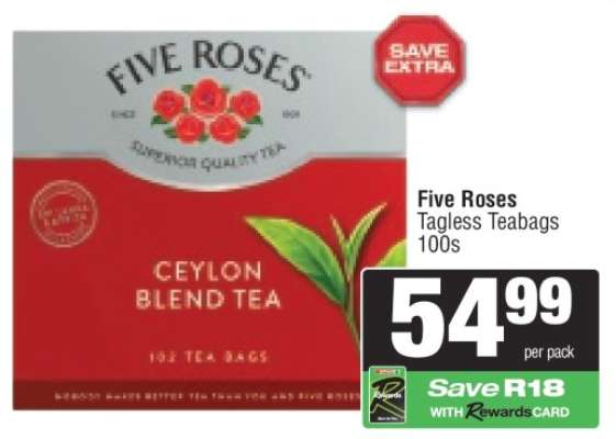 Five Roses Tagless Teabags 100s