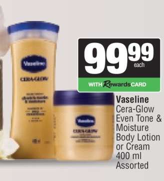 Vaseline Cera-Glow Even Tone & Moisture Body Lotion or Cream