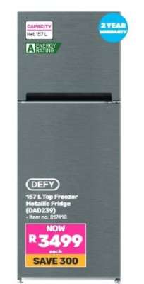 DEFY 157 L Top Freezer Metallic Fridge (DAD239)
