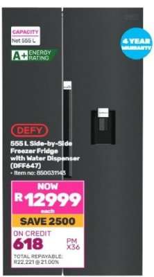 DEFY 555 L Side-by-Side Freezer Fridge with Water Dispenser (DFF647)