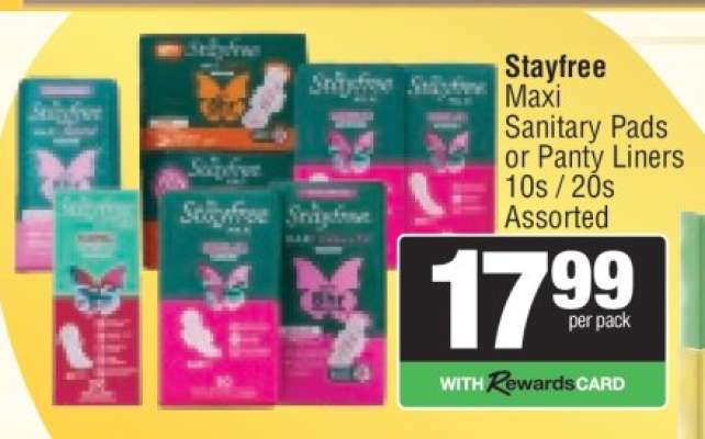 Stayfree Maxi Sanitary Pads or Panty Liners