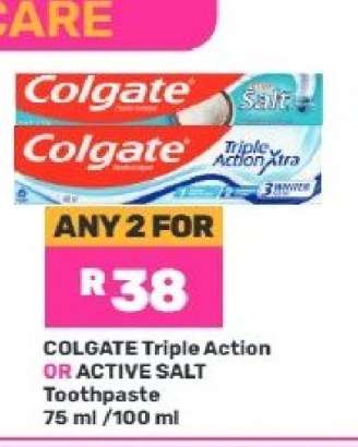 Colgate Triple Action or Active Salt Toothpaste
