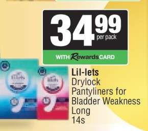 Lil-lets Drylock Pantyliners for Bladder Weakness Long 14s