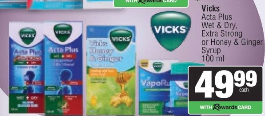 Vicks Acta Plus Wet & Dry, Extra Strong or Honey & Ginger Syrup