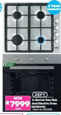 DEFY 4-Burner Gas Hob and Electric Oven