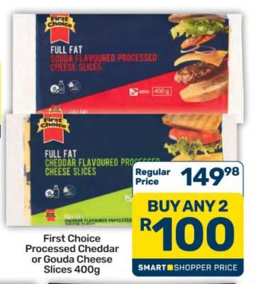 First Choice Processed Cheddar or Gouda Cheese Slices 400g