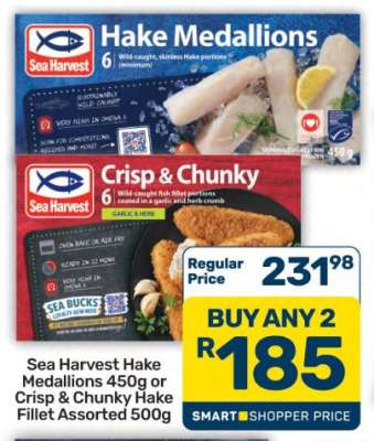 Sea Harvest Hake Medallions 450g or Crisp & Chunky Hake Fillet Assorted 500g