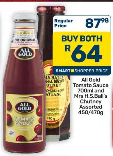 All Gold Tomato Sauce 700ml and Mrs H.S.Ball’s Chutney Assorted 450/470g