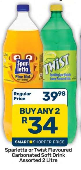Sparletta or Twist Flavoured Carbonated Soft Drink Assorted 2 Litre