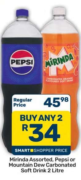 Mirinda Assorted, Pepsi or Mountain Dew Carbonated Soft Drink 2 Litre