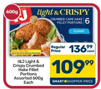 I&J Light & Crispy Crumbed Hake Fillet Portions Assorted 600g