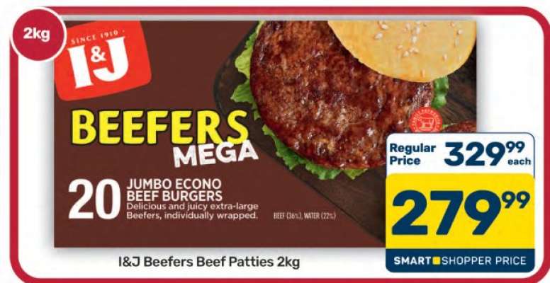 I&J Beefers Beef Patties 2kg