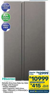Hisense Metallic Grey Inox Side-by-Side Fridge with Freezer