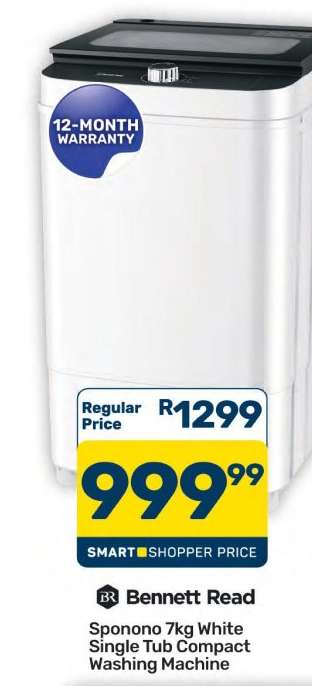 Bennett Read Sponono 7kg White Single Tub Compact Washing Machine