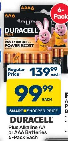 Duracell Plus Alkaline AA or AAA Batteries 6-Pack