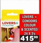 LOVERS + CONDOMS COLOUR & SCENTED 24 X 3's