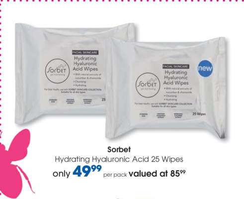 Sorbet Hydrating Hyaluronic Acid 25 Wipes