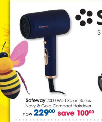 Safeway 2000 Watt Salon Series Navy & Gold Compact Hairdryer