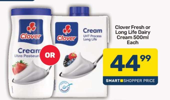 Clover Fresh or Long Life Dairy Cream 500ml Each