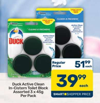 Duck Active Clean In-Cistern Toilet Block Assorted 3 x 45g Per Pack