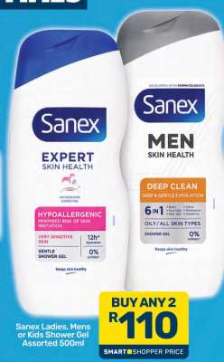 Sanex Ladies, Mens or Kids Shower Gel Assorted 500ml
