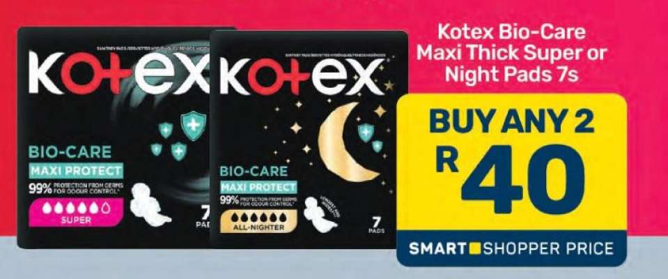 Kotex Bio-Care Maxi Thick Super or Night Pads 7s