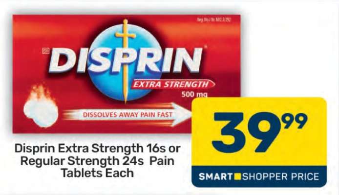 Disprin Extra Strength 16s or Regular Strength 24s Pain Tablets Each