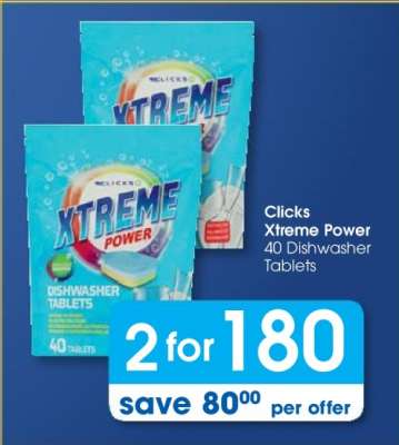 Clicks Xtreme Power 40 Dishwasher Tablets