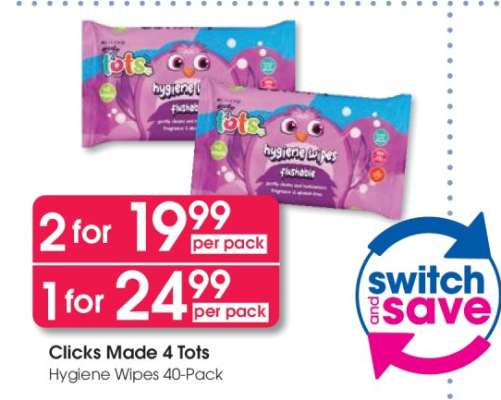 Clicks Made 4 Tots Hygiene Wipes 40-Pack