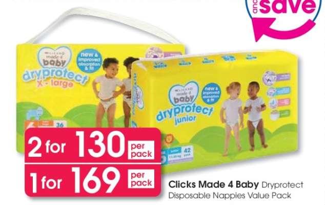 Clicks Made 4 Baby Dryprotect Disposable Nappies Value Pack