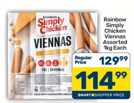 Rainbow Simply Chicken Viennas Assorted 1kg Each