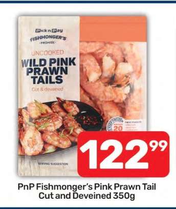 PnP Fishmonger's Pink Prawn Tail Cut and Deveined 350g